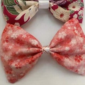 Coral pink/white cherry blossom bow, 3.5"x5.5"